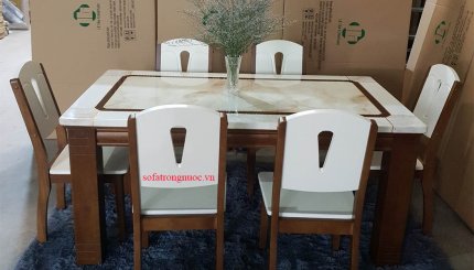 bàn ghế ăn gỗ mặt đá